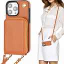 KIHUWEY Crossbody Wallet Case for iPhone 15 Pro Max, Zipper Pocket Case with Card Holder, PU Leather RFID Blocking Protective Cover with Kickstand and Detachable Wrist Strap Lanyard, 6.7" (Brown)