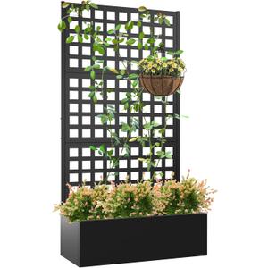Elevens Metal Planter with Trellis, Trellis with Planter Box & Privacy Screen, Outdoor Raised Garden Bed for Climbing Plants, Trellis Planter Box with Drainage Hole (71"x35"x16")