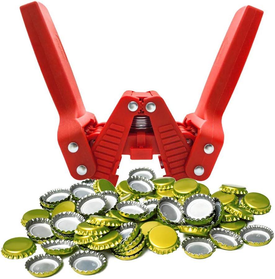 Manual Bottle Capper Tool, Double Lever Hand Capper with 144 count Beer Bottle Caps for Home Brewing, Bottle Sealer (Bottle Capper-1)
