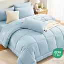 CozyLux Queen Comforter Set Light Blue, 7 Pieces Bed in a Bag, Blue Comforters Queen Size, All Season Bedding Sets with Stitch Quilted Comforter, Flat Sheet, Fitted Sheet, Pillowcases