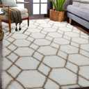 ONASAR Area Rugs for Bedroom Living Room, Washable 4x6 Fluffy White and Beige Throw Rug, Geometric Boho Shaggy Soft Plush Floor Carpet for Nursery Kids Girls Boys Teen Dorm Home Decor Aesthetic