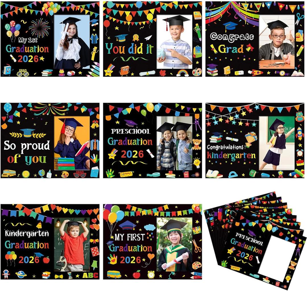 40 Pcs Kindergarten Graduation Picture Frames My First Graduation Paper Photo Frame Gifts Cardboard 2026 Pre-k Preschool Photo Display for Kids Children Congrats Grad Decor(Dark Color)