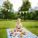 GCQQ Happy Birthday Banner 14PCS Green and Blue Cotton Bunting Flags 3.5M/11.5FT Reusable Double-Layer Garland for Boys Birthday Party, Jungle Theme Garden Farmhouse Indoor & Outdoor Party Decorations