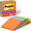 Post-it Super Sticky Lined Notes, 6 Sticky Note Pads, 4 x 4 in., School Supplies, Office Products, Sticky Notes for Vertical Surfaces, Monitors, Walls and Windows, Energy Boost Collection