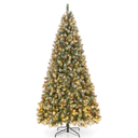 9 FT Artificial Christmas Tree Hinged with 650 Warm LED Lights & 309 Red Berries, CM24431US