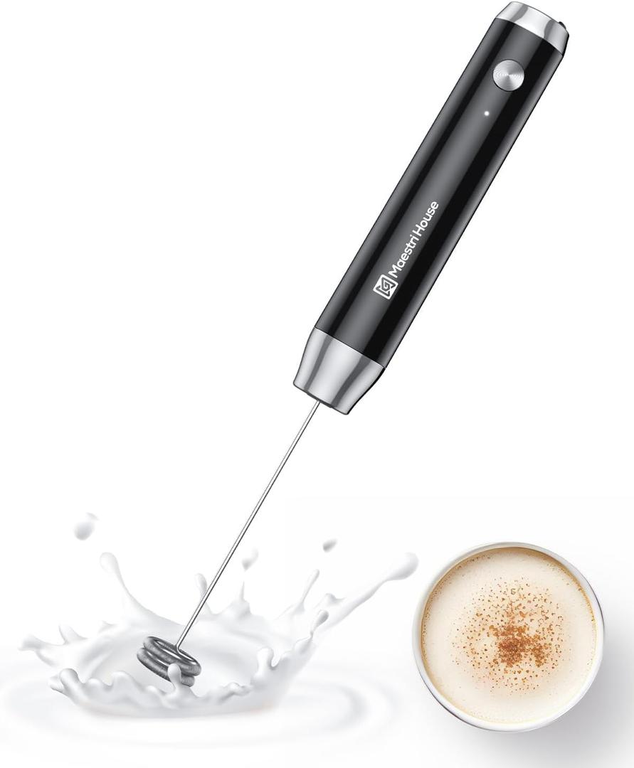 Maestri House Rechargeable Milk Frother, LunaFro NS Handheld Electric Foam Maker Waterproof Detachable Stainless Steel Whisk Drink Mixer Foamer for Lattes, Cappuccino, No Stand (Black)
