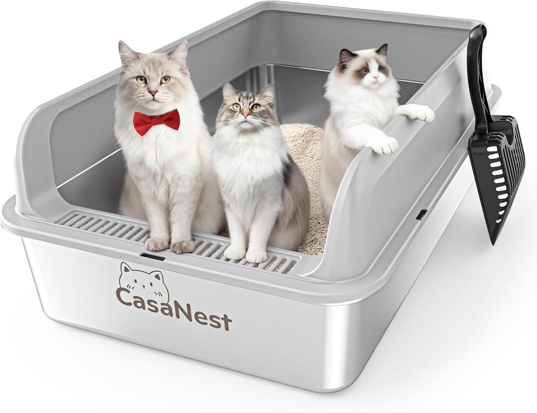 XXXL Stainless Steel Litter Box, 28.1'' Metal Cat Litter Box for Big Cats & Multi-Cat Homes, Low Entry, High Sides, Easy Clean