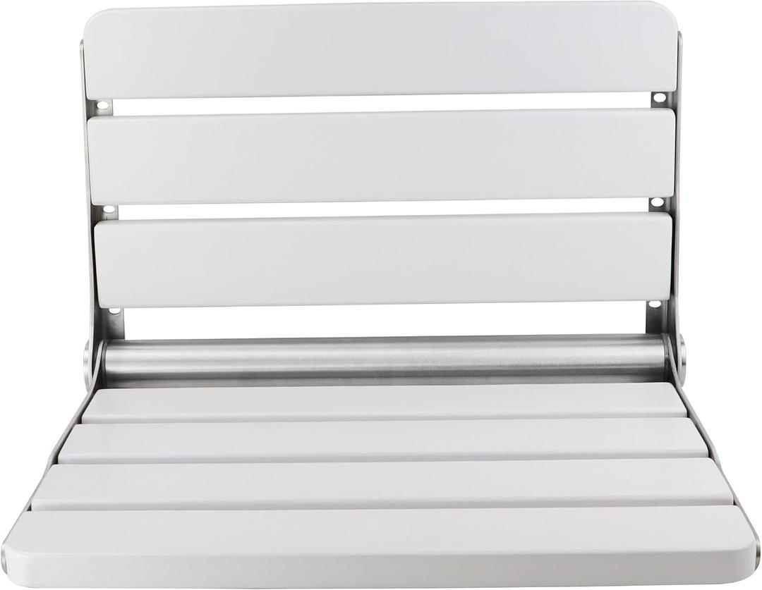 16 Inchs Foldable Shower Seat Wall Mounted, Folding Shower Seat for Adults, 400lbs Max Load for Inside Shower, Small Shower Spaces (White)