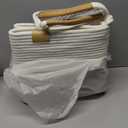 75L Striped Laundry Hamper with Leather Handles,Large Foldable Laundry Basket for Clothes,Cotton Rope Storage Bin for Blankets,Woven Clothes Basket for Bedroom,Gray Stripes (75L/19.8Gal, Grey&White)