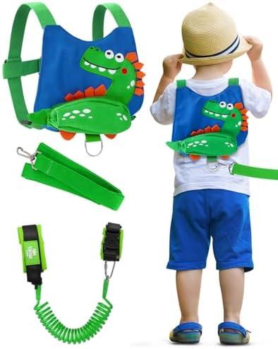 Lehoo Castle Toddler Leash for Boys, 4-in-1 Toddler Harness with Leash with Anti-Lost Wrist Link for Kids, Baby Leash for Walking, Kids Leash Backpack (Dinosaur Blue)
