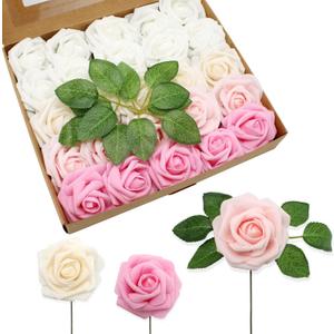 JOYLEX Artificial Flowers Realistic Roses, 100pcs Real Looking Fake Roses with Stem for DIY Wedding Bouquets Centerpieces Bridal Shower Party Home Romantic Decorations (Shades of Pink) (Regular 3" - 100pcs)