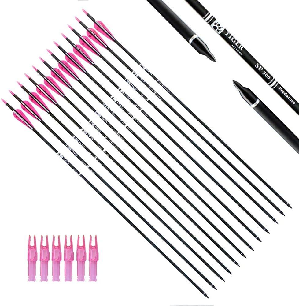 TIGER ARCHERY 30Inch Carbon Arrow Practice Hunting Arrows with Removable Tips for Compound & Recurve Bow(Pack of 12)