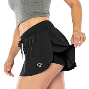 Keiki Kona 2-in-1 Flowy Fitness Shorts - Quick Dry Comfortable Workout Shorts with Drawstring, Large