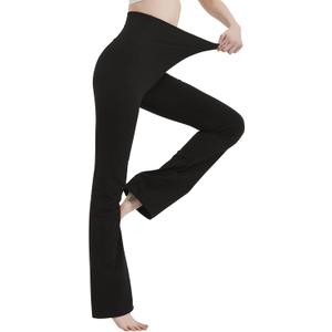 MC&LO Cotton Spandex High Rise Bootcut Flare Yoga Pants Legging(Regular Size/Plus Size) M (Black)