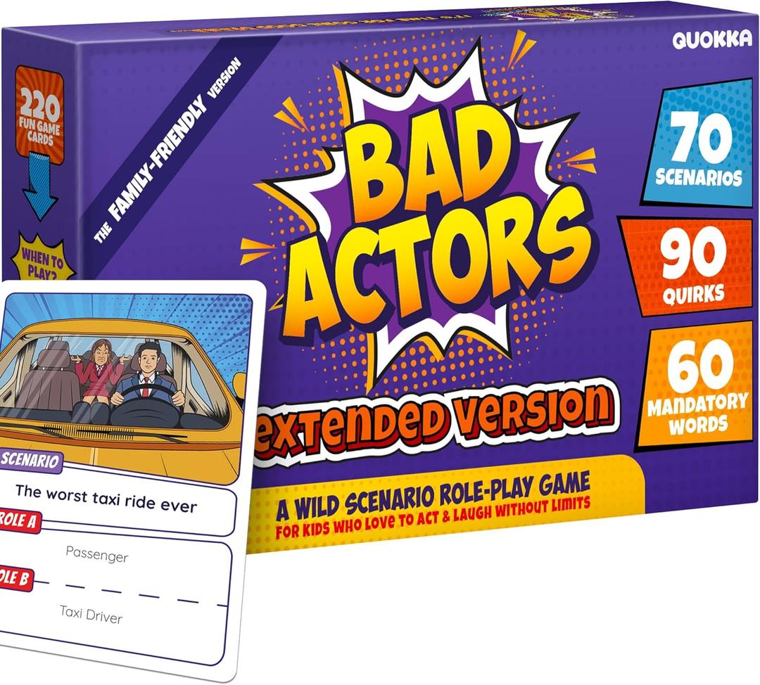 QUOKKA Charades & Guessing Game for Family - 120 Hilarious Scenarios & Quirk Cards | Perfect for Family Game Night, Parties, Gifts & Reunions | Extended Pack