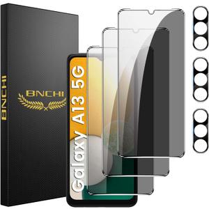 BNCHI 3+3 Pack for Samsung Galaxy A13 5G Privacy Screen Protector with Camera Lens Protector, Anti-Spy Tempered Glass Film, 9H Hardness, Anti-Scratch, Touch Sensitive
