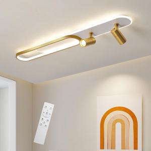 47.2inch Modern LED Ceiling Light 60w Gold Linear Ceiling Lights | With 2 Spotlights With Remote Control Adjustable Light 3000K/4500k/6000K for Living room Kitchens Bedroom Dining rooms Office