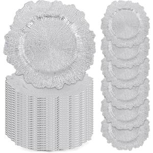 XLEUDTER 10 Pack Silver Charger Plates, Reef Plate Chargers for Dinner Plate, 13'' Round Plastic Table Chargers for Wedding, Party, Event, Dinner, Table Setting, Tabletop Decor