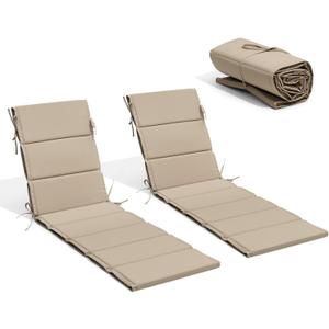 Crestlive Products Chaise Lounge Cushion Outdoor Set of 2 72''Lx21''W, Waterproof Foldable Patio Lounge Chair Cushions with Straps, Lounger Cushions for Outdoor Furniture, Lawn, Pool, (Beige)