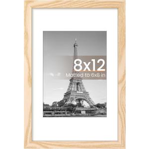 upsimples 8x12 Picture Frame, Display Pictures 6x8 with Mat or 8 x 12 Without, Wall Hanging Photo Frames, Natural, 1 Pack