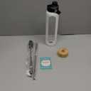 FULBEVY 32 oz Glass Water Bottles - 1 Liter Motivational Tumbler Water Bottle Time Marker - Borosilicate Glass Water Bottle With Silicone Sleeve and 2 Lids, Handle Spout & Bamboo Straw Lid (White)