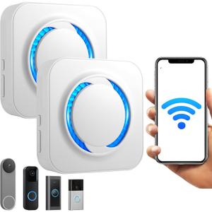 Smart Doorbell Chime 2 Pack White Compatible with Google Nest Ring Blink, No Wiring Need,No Range Limit, 3-Min Setup via Alexa Smart Life App, 0-110dB, 32 Chimes, 99+Expandable for Large Home Villa