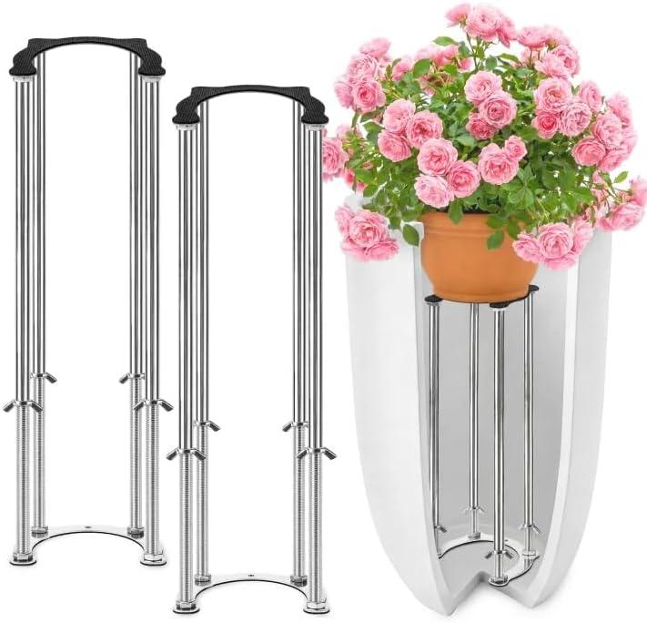 2 Pack Stainless Steel Plant Risers, Adjustable Height 14-18 inch Rust-Proof Pot Stand, Wide C-Shape Design with Non-Slip Base for for Indoor Outdoor Tall Taper Planter Container