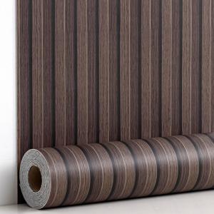 Haimin Wood Grain Slat Wall Panels Peel and Stick Faux Wood Thick Wallpaper 118"x15.75" Waterproof PET & IXPE Foam Paneling (Dark Brown)