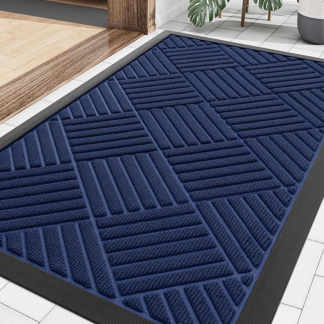 Smiry Front Door Mat Outside Entrance, Heavy Duty Outdoor Indoor Natural Rubber Doormat, Non Slip, Trap Dirt and Moisture, Easy Clean, Low Profile Patio Porch Entryway Mat, 29.5x17, Navy Blue