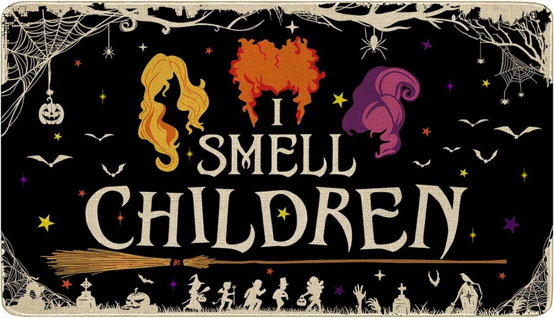 Halloween Witch Door Mat, I Smell Children Halloween Outdoor Welcome Mat, Halloween Doormat, Halloween Mats Outdoor Rug Decor, Black, 17" x 30"