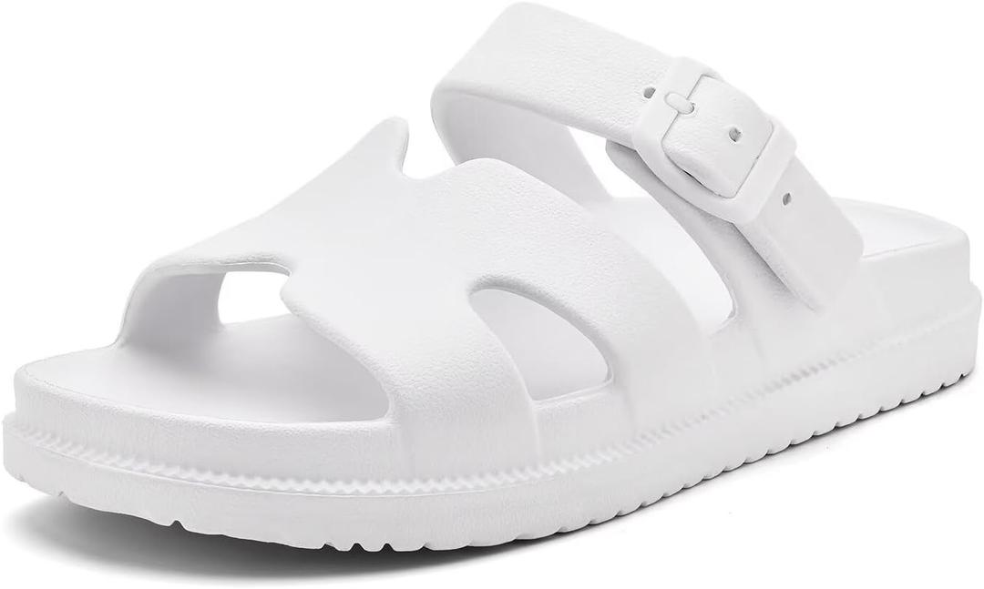 Haifago Women's Flat Sandals with Arch Support, Summer Beach Slip on Slides Comfort Lightweight H-Strap Sandal Adjustable Buckle
