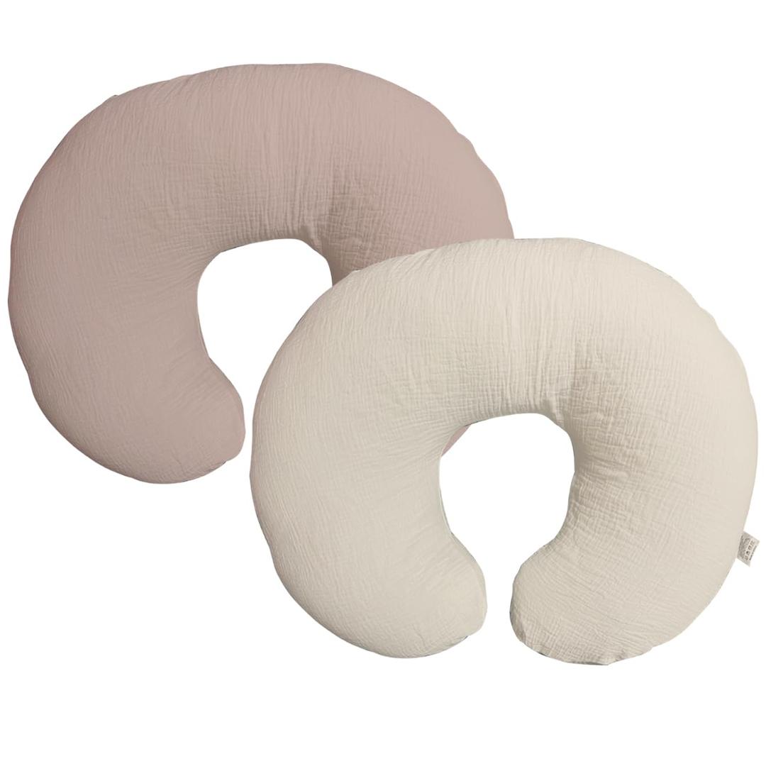 Nursing Pillow Cover,Muslin Cotton,Removable Cover for Breastfeeding Pillows, 2-Pack Pillow Covers, Ultra-Soft Baby Nursing Pillow, Fits Newborn Feeding Pillow 22.5IN*18IN (Sand) (Wheat)
