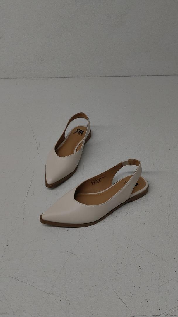 SMNY  Women's Fashion Pointed Toe Slingback Flats Casual Daily Walking Flats Closed Toe Faux Suede Flat Shoes for Ladies, Cream, Size  6