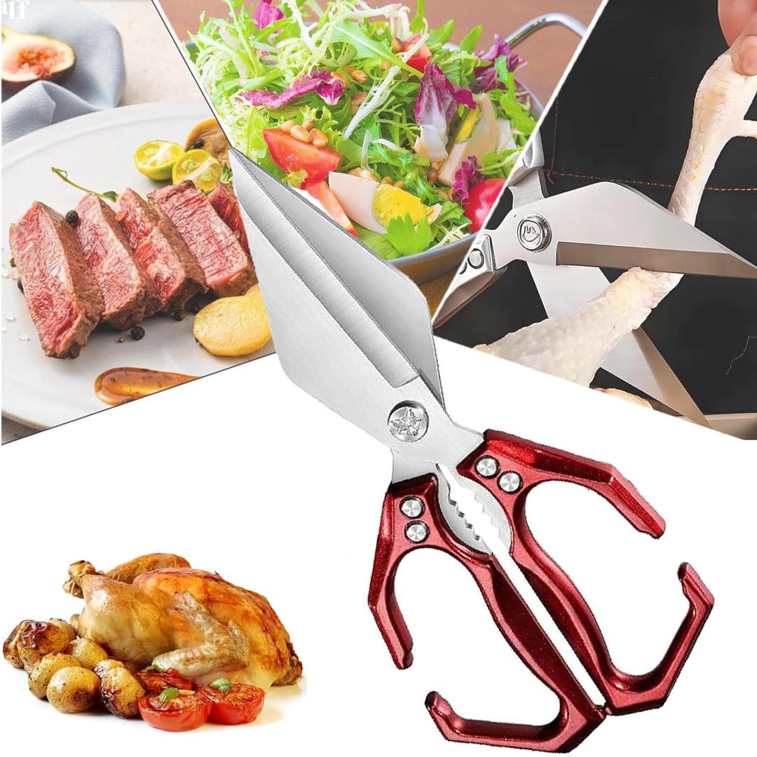 Stainless Steel Bone-Cut Kitchen Scissors, Multifunctional Heavy-Duty Kitchen Shears, Poultry Shears - Heavy Duty kitchen scissors for Food, For Chicken, Meat, Seafood, Bone Cutting (Silver)
