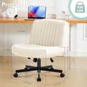 Criss Cross Chair with Wheels,Thick Padded Leather Cross Legged Office Desk Chair with Pocket Spring Cushion,Dual-Purpose Base,Wide Adjustable Computer Home Office Vanity Chair,Beige