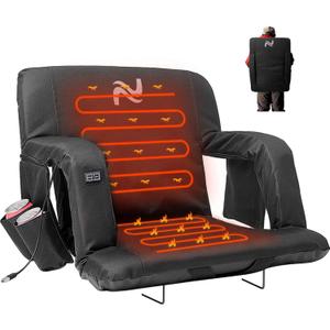 LILYPELLE Double Heated Stadium Seat Bleacher Seat with Back & Arm Support, Portable 6 Reclinng Positions Stadium Seating for Bleachers, Bleacher Seats for Sports Events, Outing, Travelling, Hiking (Deep Black)