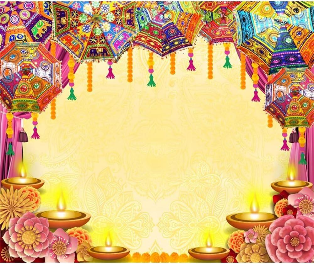 Indian Diwali Backdrop Pooja Decoration for Photography 10x8ft Vinyl India Traditional Puja Ganpati Mehndi Diwali Festival Photo Background Wedding Decoration Marigold Garland Banner Props