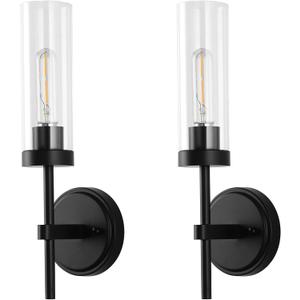 WILON Black Wall Sconces Set of 2, Bathroom Sconces Vanity Light Fixtures with Clear Glass Shades, Indoor Rustic Farmhouse Wall Lamps for Bedroom Living Room Bathroom Bedside Hallway Mirror