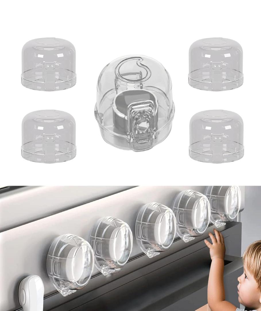 Stove Knob Safety Covers for Child 5-Pack Baby Proofing Kitchen Oven Knob Locks Universal Gas Burners Childproofing (White)