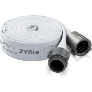 ZYfire Fire Hose - 2-1/2" ID x 25 FT Single Jacket EPDM Firefighter Hose with M  F NST/NH Aluminum Couplings 750 PSI Burst Pressure Lightweight for Use in Firefighting