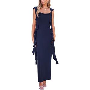 PRETTYGARDEN Women's 2025 Summer Wedding Guest Dress Sleeveless Ruffle Formal Cocktail Party Maxi Bodycon Dresses, Size: S