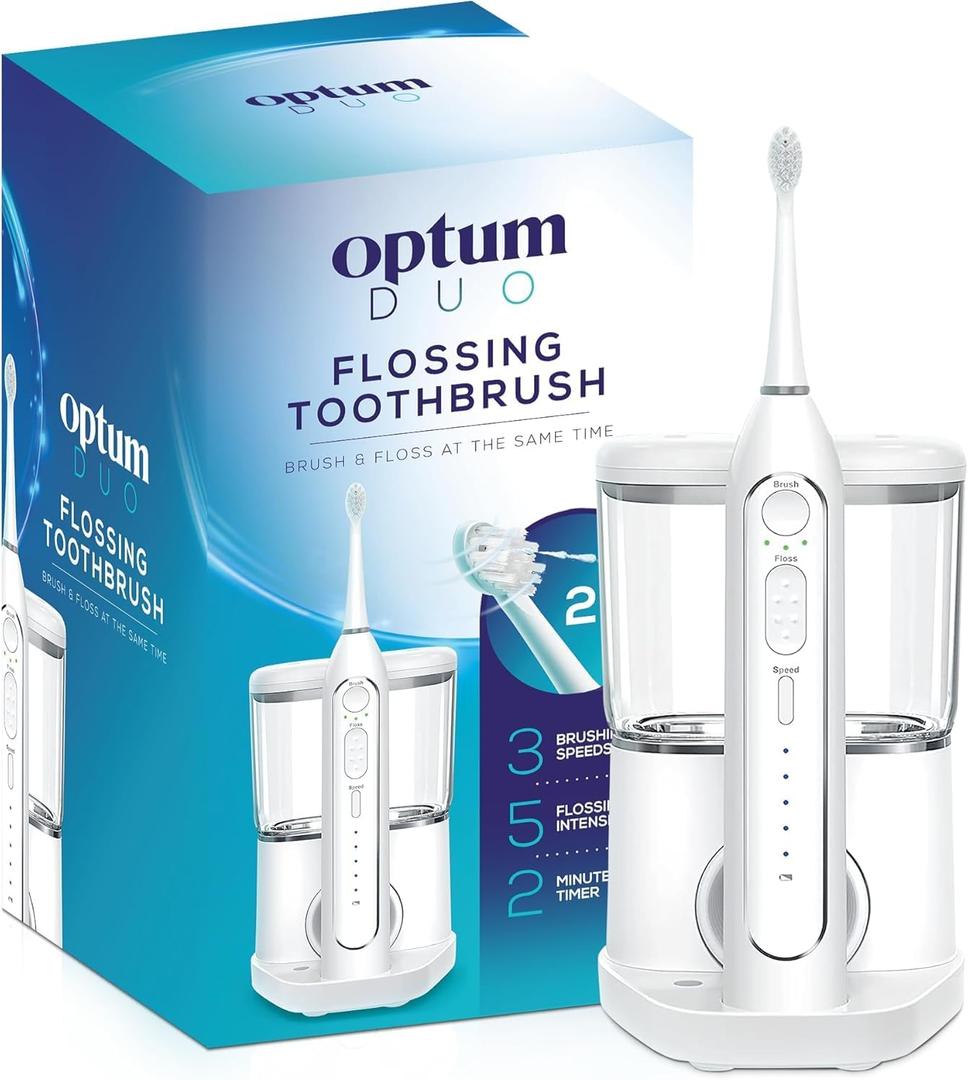 Flossing Toothbrush 2-in-1 Electric Toothbrush Water Flosser Combo  Sonic Toothbrush with 40k Vibrations & High Pressure Dental Flosser, 5 Brushing Modes, Ideal for Braces & Implants (White)