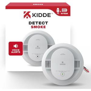 Kidde Smoke Detector, Hardwired with 10-Year Battery Backup, Voice Alerts, Interconnectable, LED Status Lights, 85 dB Alarm, 5-inches, 20SA10-V, 1 Pack, Expiry: 10 Years after installation