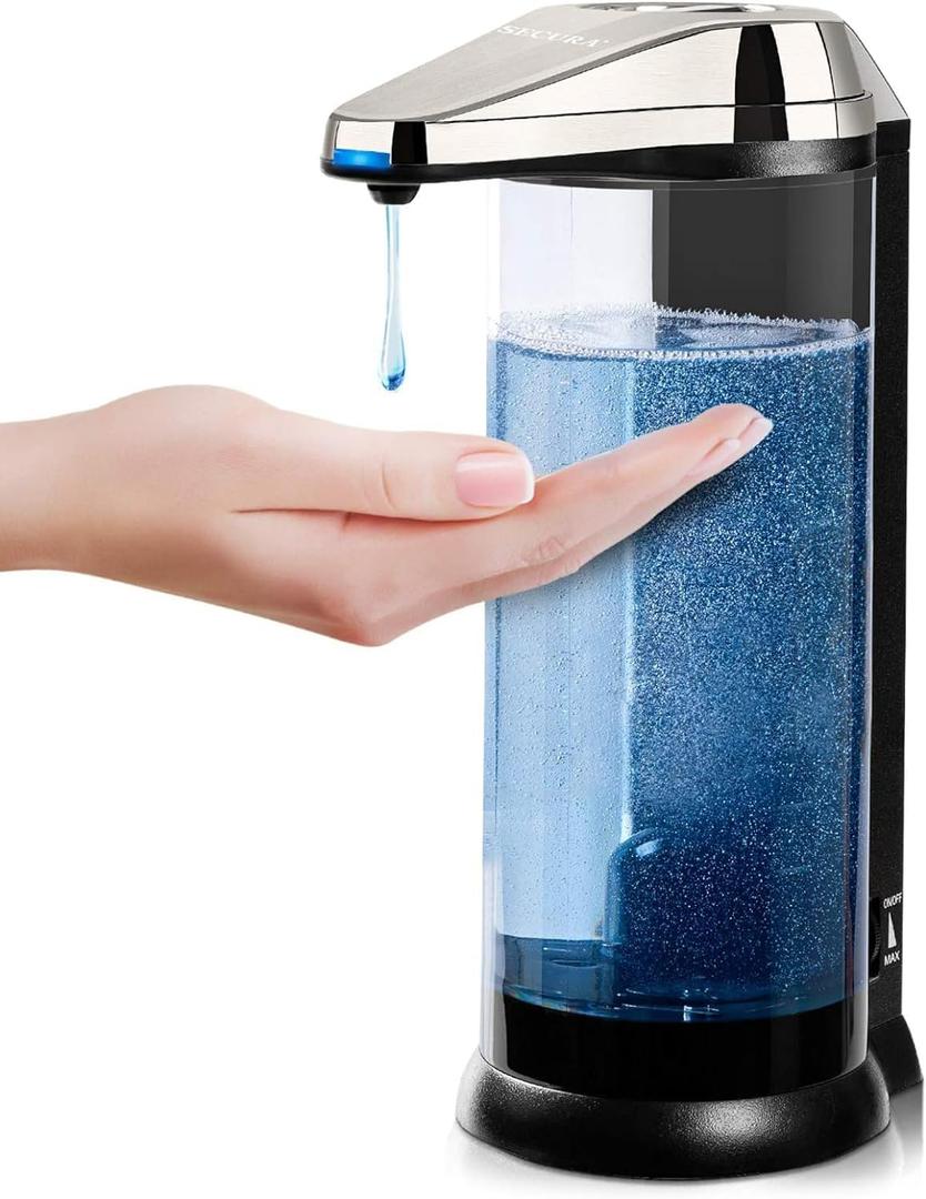 Secura 17oz Automatic Liquid Soap Dispenser, Touchless Battery Operated Hand Soap Dispenser with Adjustable Soap Dispensing Volume Control Dial, Personal Care Dispenser (Brushed Nickel) (500ml)