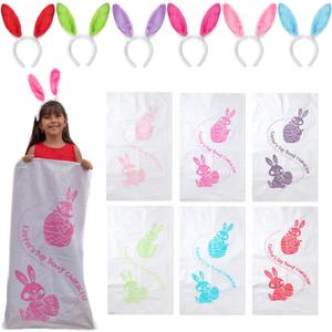 Mr. Pen- Potato Sack Race Bags for Kids Adults, 38.2" x 23.5", 6 Pack with 6 Bunny Ears Headbands, Sacks for Sack Race, Easter Sack Race, Potato Sacks for Races, Easter Gift