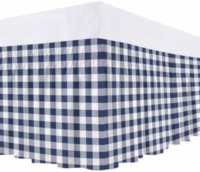 Bed Skirt Navy Plaid Bed Skirt 16 Inch Drop Buffalo Check Geometric Checker Pattern Elastic Wrap Around Bed Skirt Dust Ruffle for Queen Size Bed