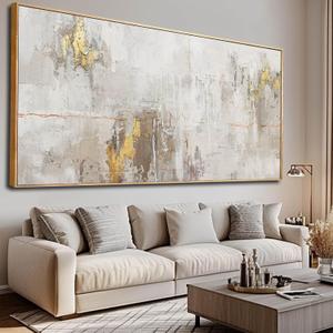 VAYIMDH Abstract Canvas Wall Art Graffiti Wall Decor Gold and White Wall Decorations 36"x70" Decorative Pictures for Bedroom Office Artwork