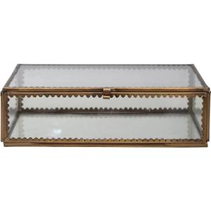 Brass and Glass Display Box with Scalloped Edges, Antique Finish