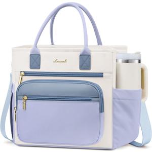LOVEVOOK Insulated Lunch Box for Women, Large Adult Lunch Cooler Bag Women Wide Opening Leakproof Cooler Bag with Cup Holder, Lunch Teacher Tote Bag for Work,Picnic,Beach,Family,College,Gift,13L, Light Blue. Off White