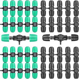 Frienda 40 Pcs Barbed Tee 1/2 Inch Tubing (1/2" IDx0.6-0.63" OD) 16mm to 1/4 Inch Irrigation Tube Fittings Drip Irrigation Parts Anti Drop Locked Reducing Tee for Drip Hose, Black and Green